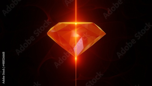 Laser beam passing through diamond . 3d render illustration. Plasma , gas , smoke background