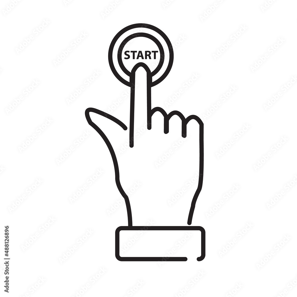 Obraz premium vector illustration of hand pressing the start button,line art design