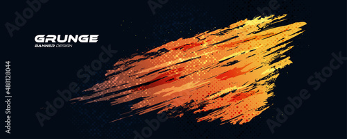 Abstract Blue and Orange Grunge Background with Halftone Style. Brush Stroke Illustration for Banner, Poster. Sports Background. Scratch and Texture Elements For Design