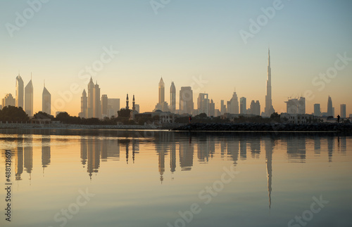 Beautiful view of Dubai skyline during golden hour © Thache