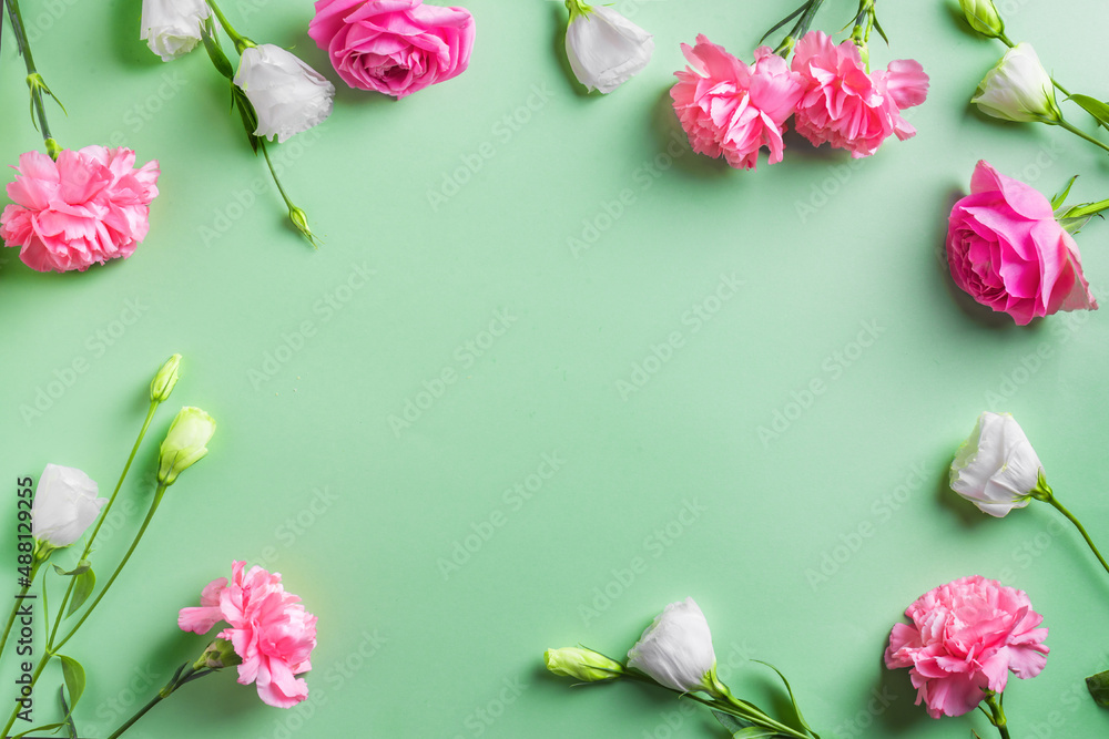 Pink and white flowers frame background Pink and white flowers frame background