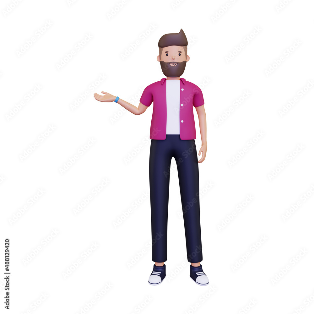 Obraz premium Man presenting something. isolated on a white background. 3d illustration