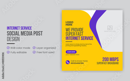 Internet service social media post or promotional web banner design template