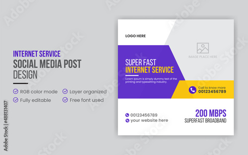 Internet service social media post or promotional web banner design template