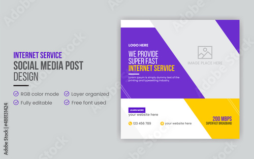 Professional super fast internet service social media post or promotional web banner design template | Social media post design for the internet service provider