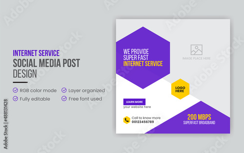 Professional super fast internet service social media post or promotional web banner design template | Social media post design for the internet service provider