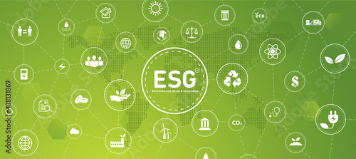 Sustainable business or green business vector illustration background with connection icon concept related to environmentally friendly environmental icon set. Web and Social Header Banners for ESG.
