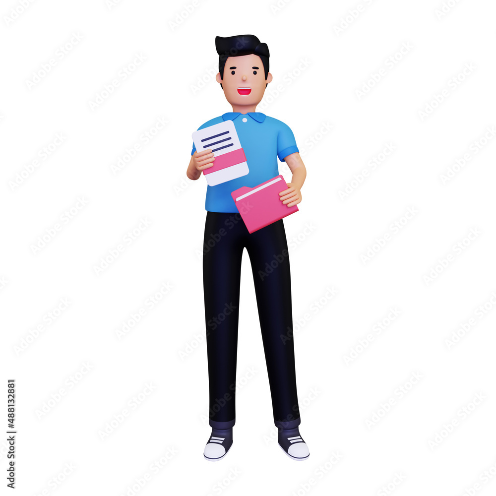 Businessman working on text file. isolated on a white background. 3d illustration Businessman working on text file. isolated on a white background. 3d illustration