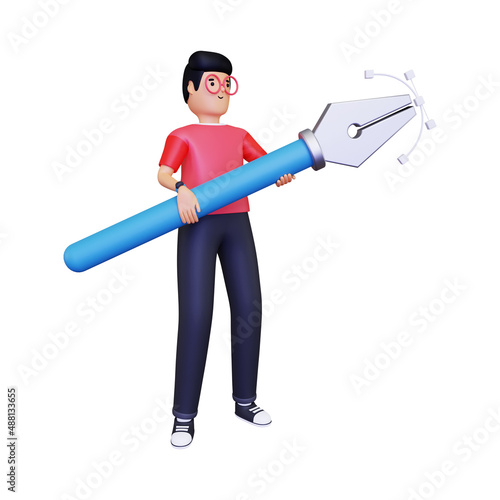 graphic designer holding a pen tool. isolated on a white background. 3d illustration
