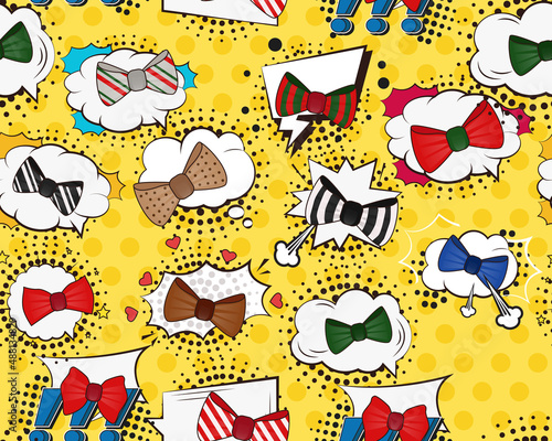 Vector flat seamless texture pattern Hand drawn flat trendy cartoon elements collection Bow Tie