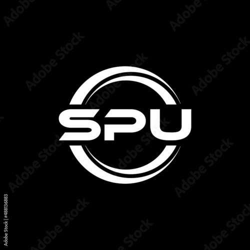 SPU letter logo design with black background in illustrator, vector logo modern alphabet font overlap style. calligraphy designs for logo, Poster, Invitation, etc.