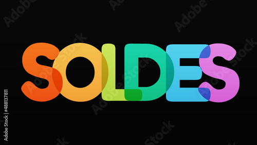 Canvas Print Soldes. Texte sur fond noir avec lettres à couleurs superposées
