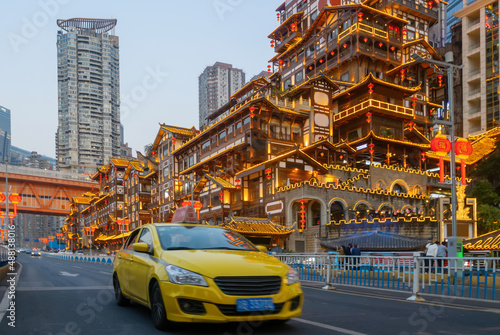 Highway and Chongqing Hongyadong folk Street，china