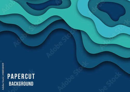 Vector Abstract Background in Paper cut shape . 3D abstract paper art style with work space in green blue.