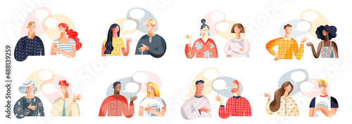 Conversation of people with speech bubbles set, social communication of persons concept