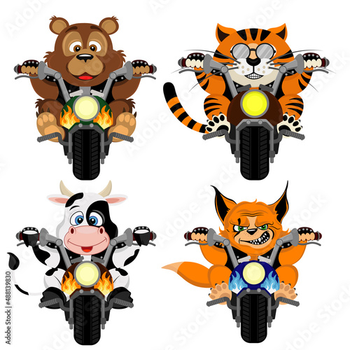 A set of funny biker animals. Vector illustration.
