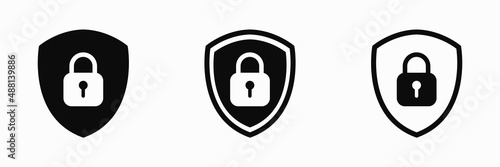 Shield padlock lock icon set. Vector clipart illustration on white background. For web site or mobile app photo