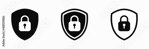 Shield padlock lock icon set. Vector clipart illustration on white background. For web site or mobile app