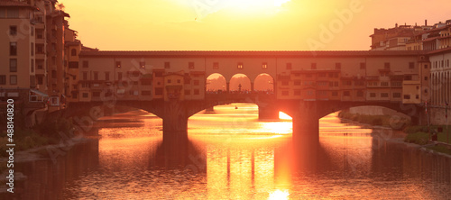 Ponte Veccio in the sunset, Florence, Tuscany, Italy, Europe