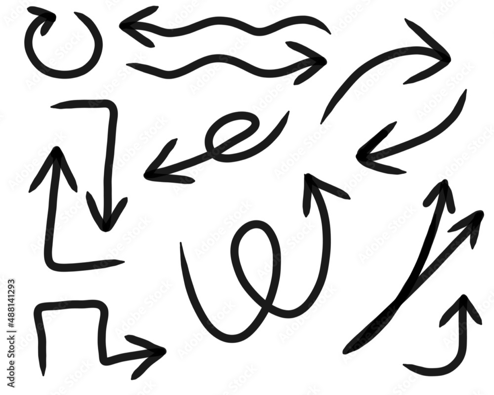 Icon of ordinary arrows of different shapes and sizes drawn as a sketch Icon of ordinary arrows of different shapes and sizes drawn as a sketch
