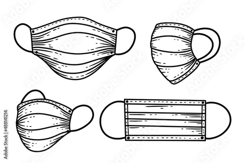 Set Medical Face Mask Wear for Health protocol illustration