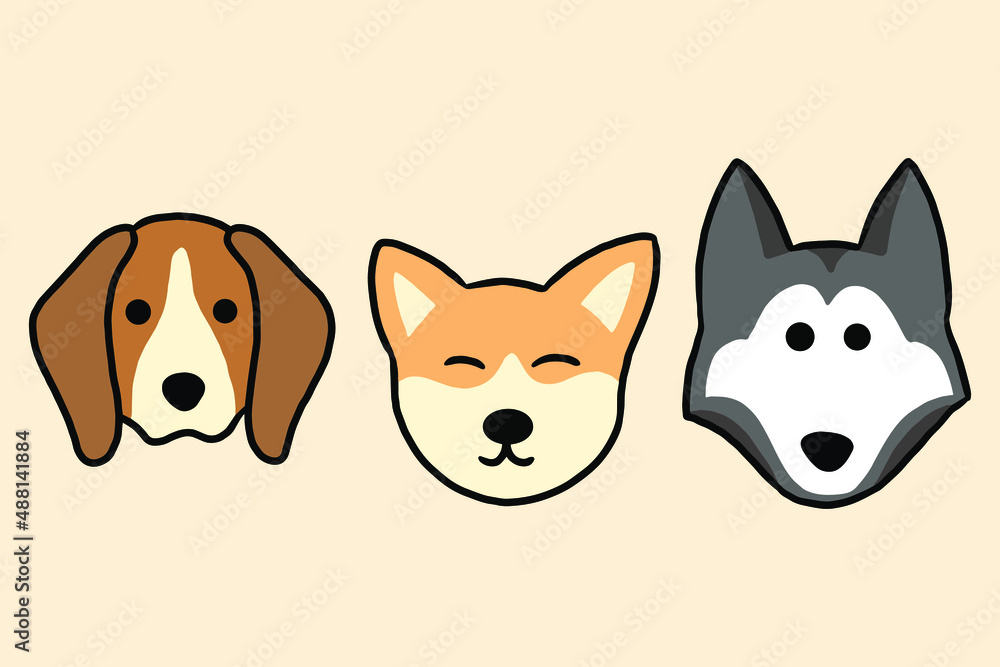 Set Cute Puppy Puppies Dog Pet Cartoon illustration