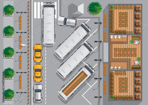 Interior bus station. View from above. Vector illustration. 