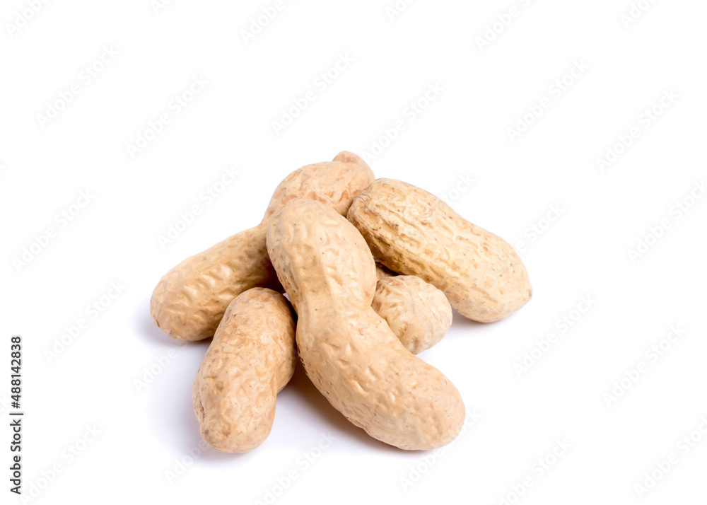 Peeled peanuts and peanut pod isolated on white background. Peeled peanuts and peanut pod isolated on white background.