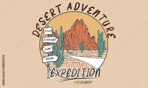 Arizona expedition vector print design for  t shirt, poster, batch, and others. Arizona desert vibes artwork design.