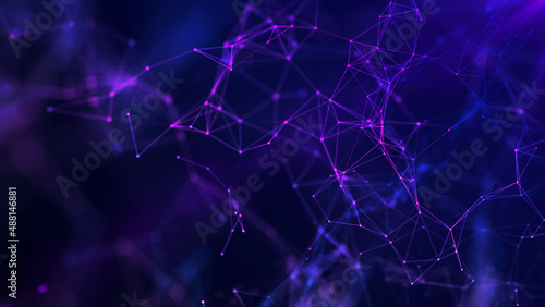 Abstract dark background with moving lines and dots. The concept of big data  technology and science. Network connection. 3d rendering.