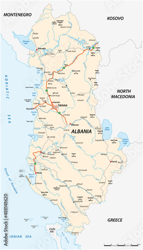 detailed vector road map of the Republic of Albania