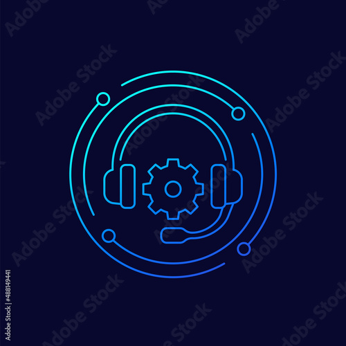 support service icon with headset and gear, linear design