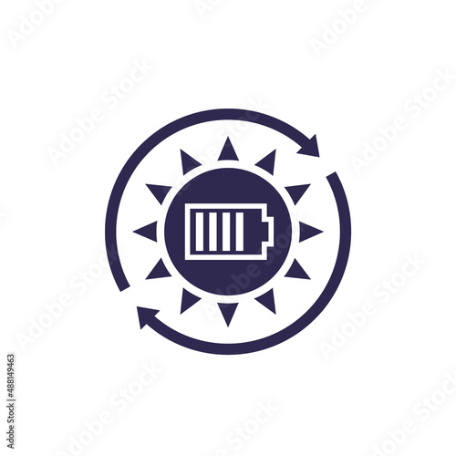 recharging solar battery icon on white