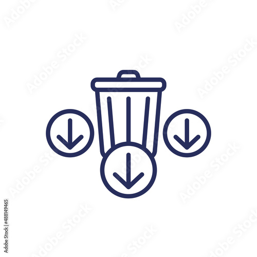 Reduce waste line icon with a trash bin and arrows