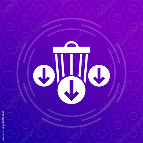 Reduce waste icon with a trash bin and arrows, vector