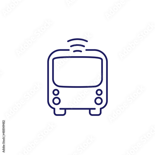 autonomous shuttle bus icon, driverless transport line vector