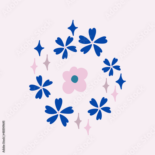 Flowers bouquet composition on pale pink background. Vector clipart. 