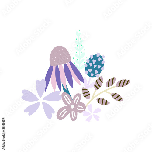 Flowers bouquet composition on white background. Vector clipart. 