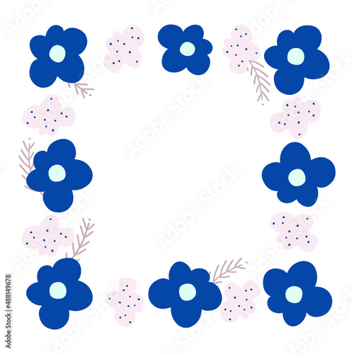 Flowers bouquet square frame composition on white background. Vector clipart. 