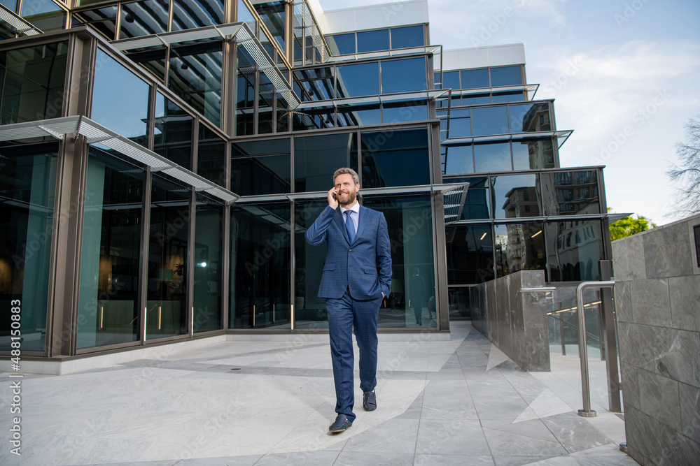 happy successful bearded businessman in formal suit speaking on smartphone, business call happy successful bearded businessman in formal suit speaking on smartphone, business call