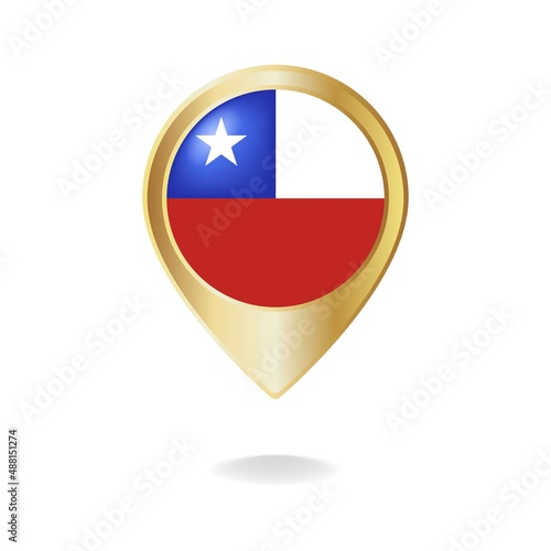 Chilean flag on golden pointer map, vector illustration eps.10