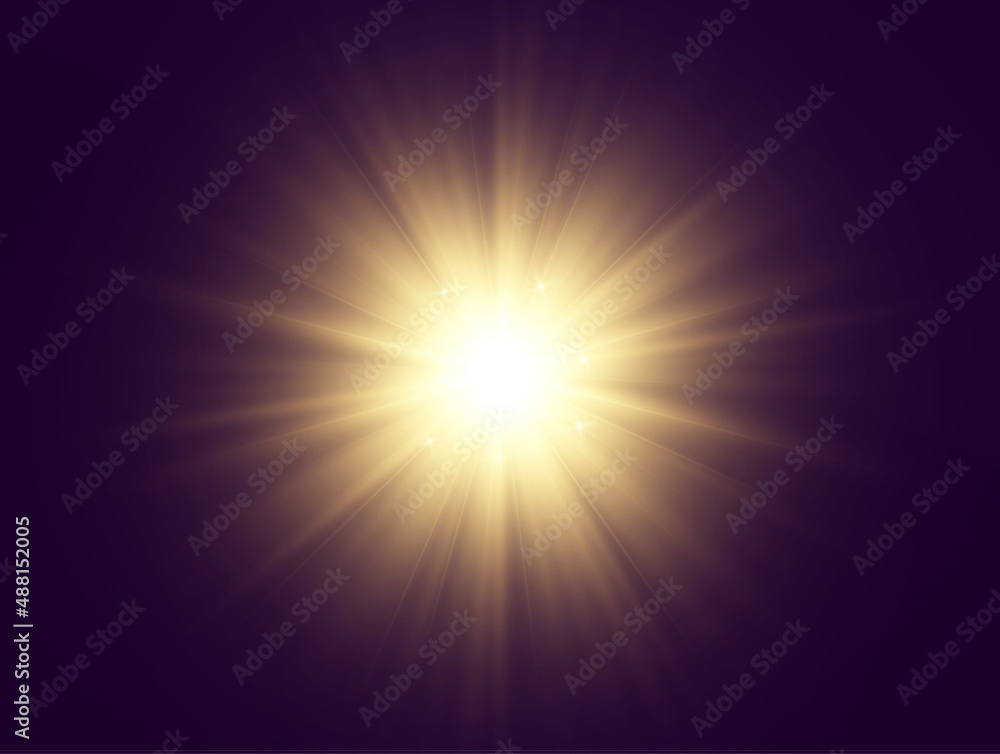 Bright beautiful star.Vector illustration of a light effect on a transparent background.