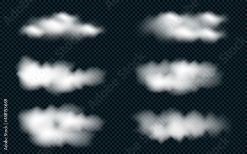Vector set of realistic isolated cloud on the transparent background.