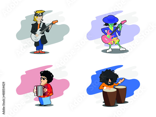 Set of Musician vectors - metal guitarist club guitarist accordion player and drummer