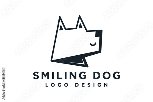 Illustration vector graphic of dog smiling logo design. Veterinary animal care simple and minimal black line icon