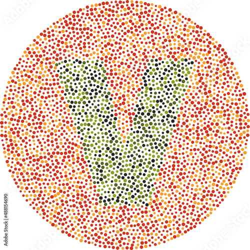Lowercase letter v red and green color blindness test card