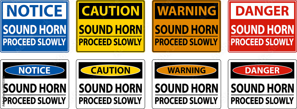 Caution Sound Horn Proceed Slowly Sign On White Background Caution Sound Horn Proceed Slowly Sign On White Background