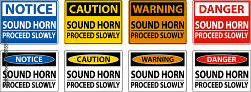 Caution Sound Horn Proceed Slowly Sign On White Background