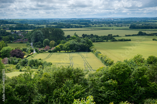 Fototapeta Naklejka Na Ścianę i Meble -  English landscape with green grass, fields and sky