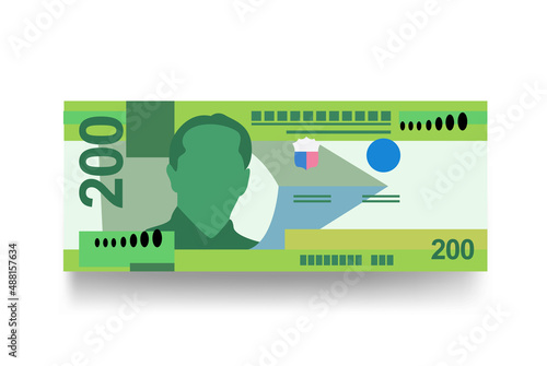 Philippine Peso Vector Illustration. Philippines money set bundle banknotes. Paper money 200 PHP. Flat style. Isolated on white background. Simple minimal design.